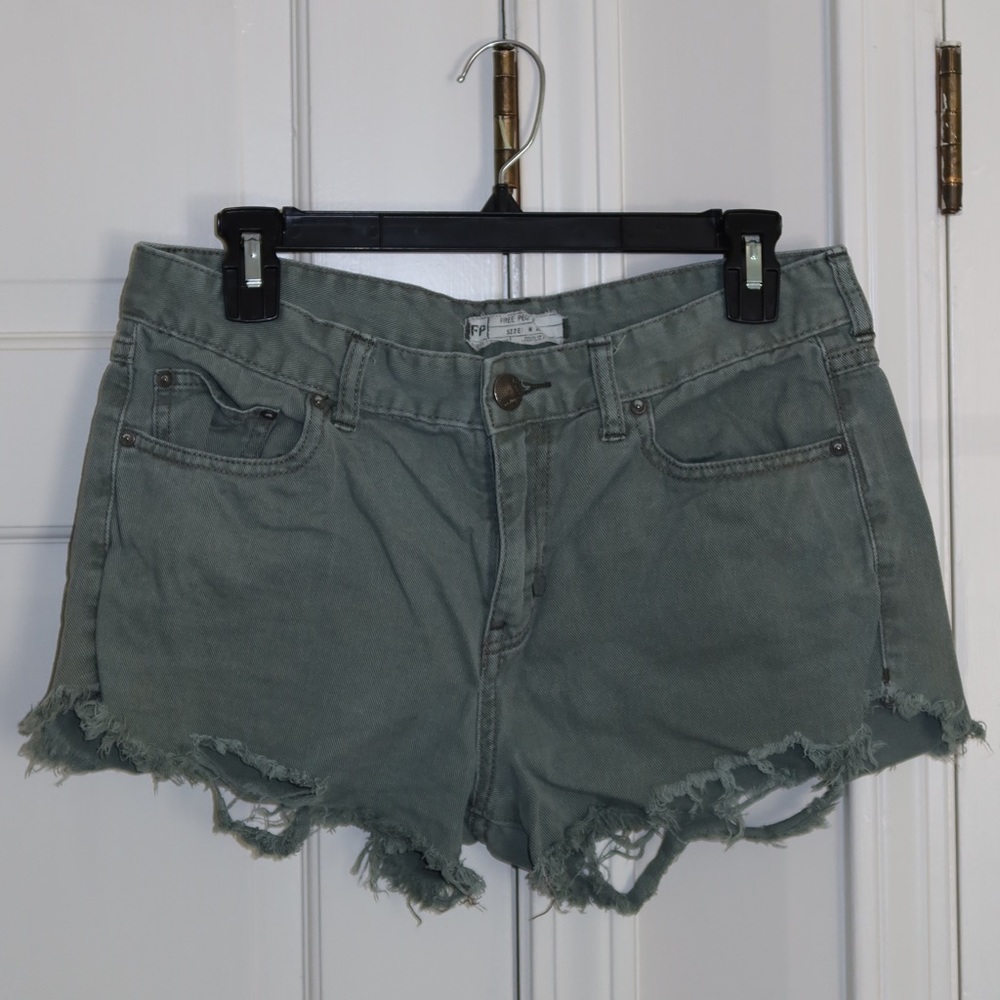 Free People Denim Cut Off Shorts - Military Green